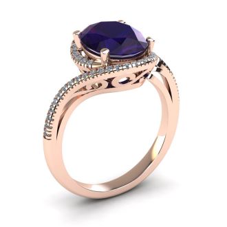 1 Carat Oval Shape Amethyst and Halo Diamond Ring In 14 Karat Yellow Gold