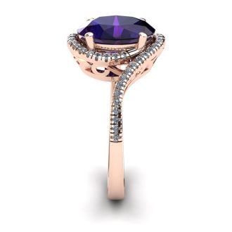 1 Carat Oval Shape Amethyst and Halo Diamond Ring In 14 Karat Yellow Gold