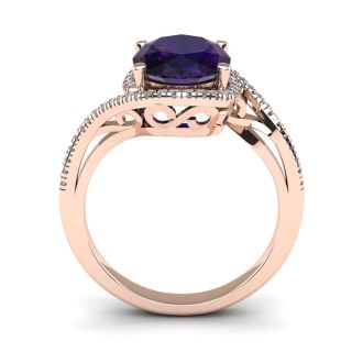 1 Carat Oval Shape Amethyst and Halo Diamond Ring In 14 Karat Yellow Gold