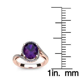 1 Carat Oval Shape Amethyst and Halo Diamond Ring In 14 Karat Yellow Gold