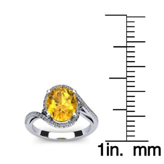 1 Carat Oval Shape Citrine and Halo Diamond Ring In 14 Karat White Gold