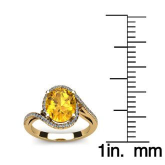 1 Carat Oval Shape Citrine and Halo Diamond Ring In 14 Karat Yellow Gold