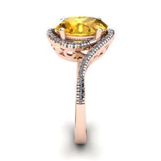 1 Carat Oval Shape Citrine and Halo Diamond Ring In 14 Karat Rose Gold