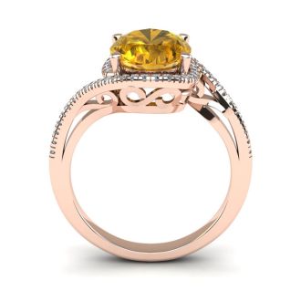 1 Carat Oval Shape Citrine and Halo Diamond Ring In 14 Karat Rose Gold