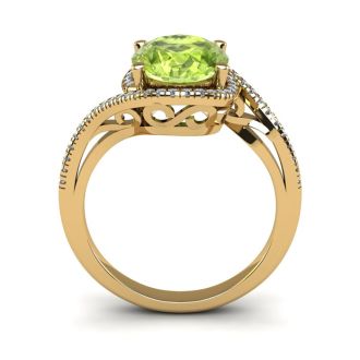 1 Carat Oval Shape Peridot and Halo Diamond Ring In 14 Karat Yellow Gold