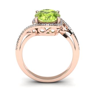 1 Carat Oval Shape Peridot and Halo Diamond Ring In 14 Karat Rose Gold