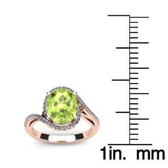 1 Carat Oval Shape Peridot and Halo Diamond Ring In 14 Karat Rose Gold