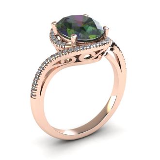 1 Carat Oval Shape Mystic Topaz and Halo Diamond Ring In 14 Karat Rose Gold
