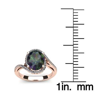 1 Carat Oval Shape Mystic Topaz and Halo Diamond Ring In 14 Karat Rose Gold