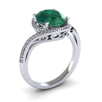 1 Carat Oval Shape Emerald and Halo Diamond Ring In 14 Karat White Gold