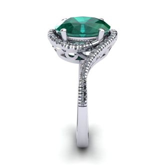 1 Carat Oval Shape Emerald and Halo Diamond Ring In 14 Karat White Gold