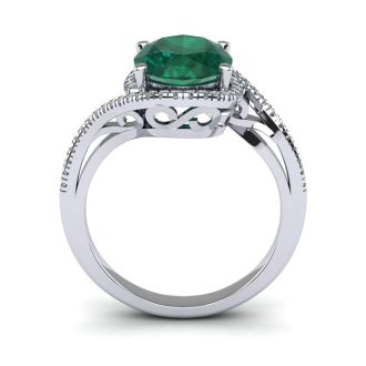 1 Carat Oval Shape Emerald and Halo Diamond Ring In 14 Karat White Gold