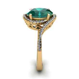 1 Carat Oval Shape Emerald and Halo Diamond Ring In 14 Karat Yellow Gold