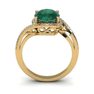 1 Carat Oval Shape Emerald and Halo Diamond Ring In 14 Karat Yellow Gold