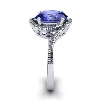 1 1/4 Carat Oval Shape Tanzanite and Halo Diamond Ring In 14 Karat White Gold