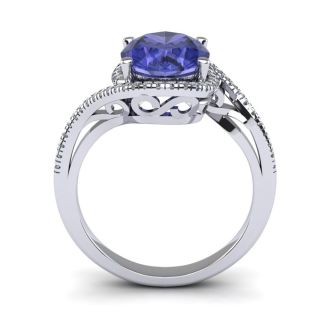 1 1/4 Carat Oval Shape Tanzanite and Halo Diamond Ring In 14 Karat White Gold