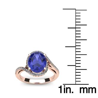 1 1/4 Carat Oval Shape Tanzanite and Halo Diamond Ring In 14 Karat Rose Gold