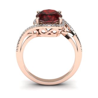 Garnet Ring: Garnet Jewelry: 1 1/4 Carat Oval Shape Garnet and Halo Diamond Ring In 14 Karat Rose Gold