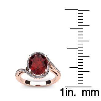 Garnet Ring: Garnet Jewelry: 1 1/4 Carat Oval Shape Garnet and Halo Diamond Ring In 14 Karat Rose Gold