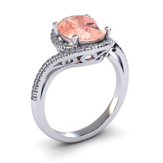 1 Carat Oval Shape Morganite and Halo Diamond Ring In 14 Karat White Gold