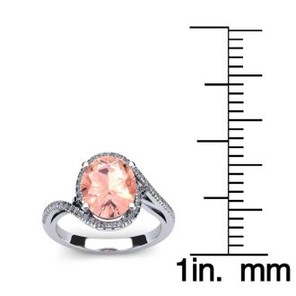 1 Carat Oval Shape Morganite and Halo Diamond Ring In 14 Karat White Gold