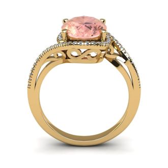 1 Carat Oval Shape Morganite and Halo Diamond Ring In 14 Karat Yellow Gold