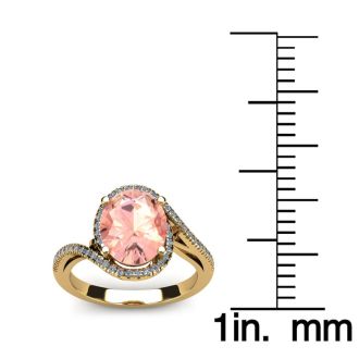 1 Carat Oval Shape Morganite and Halo Diamond Ring In 14 Karat Yellow Gold
