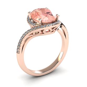 1 Carat Oval Shape Morganite and Halo Diamond Ring In 14 Karat Rose Gold