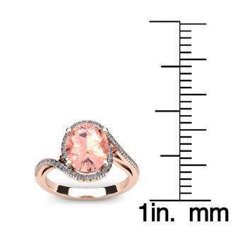 1 Carat Oval Shape Morganite and Halo Diamond Ring In 14 Karat Rose Gold