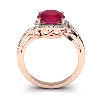 1 1/4 Carat Oval Shape Ruby and Halo Diamond Ring In 14 Karat Rose Gold