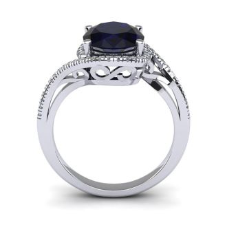 1 1/4 Carat Oval Shape Sapphire and Halo Diamond Ring In 14 Karat White Gold