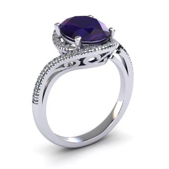 1 1/3 Carat Oval Shape Amethyst and Halo Diamond Ring In 14 Karat White Gold