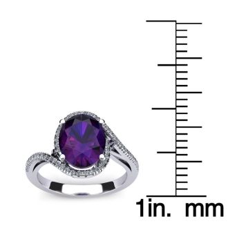 1 1/3 Carat Oval Shape Amethyst and Halo Diamond Ring In 14 Karat White Gold