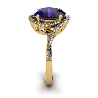 1 1/3 Carat Oval Shape Amethyst and Halo Diamond Ring In 14 Karat Yellow Gold