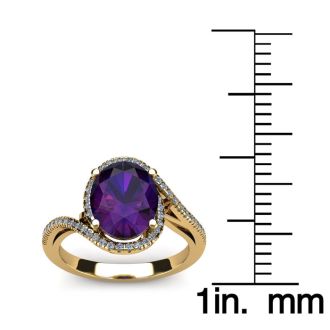 1 1/3 Carat Oval Shape Amethyst and Halo Diamond Ring In 14 Karat Yellow Gold