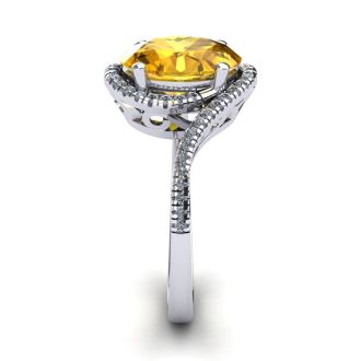 1 1/3 Carat Oval Shape Citrine and Halo Diamond Ring In 14 Karat White Gold