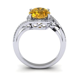 1 1/3 Carat Oval Shape Citrine and Halo Diamond Ring In 14 Karat White Gold