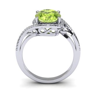 1 1/2 Carat Oval Shape Peridot and Halo Diamond Ring In 14 Karat White Gold