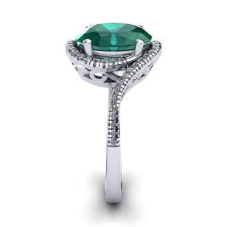 1 1/3 Carat Oval Shape Emerald and Halo Diamond Ring In 14 Karat White Gold