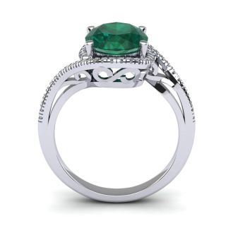 1 1/3 Carat Oval Shape Emerald and Halo Diamond Ring In 14 Karat White Gold