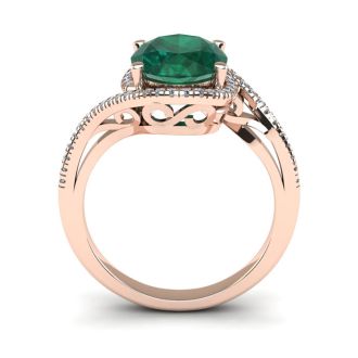 1 1/3 Carat Oval Shape Emerald and Halo Diamond Ring In 14 Karat Rose Gold