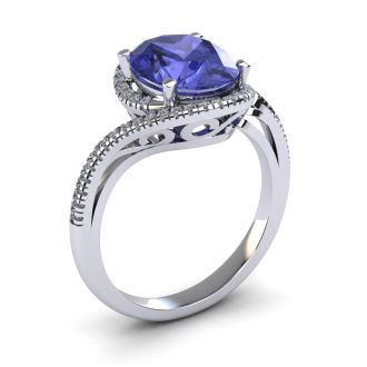 1 1/2 Carat Oval Shape Tanzanite and Halo Diamond Ring In 14 Karat White Gold