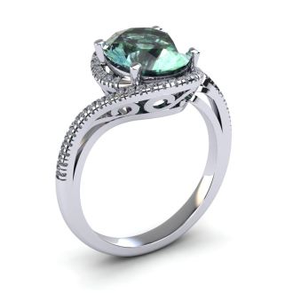1 1/3 Carat Oval Shape Green Amethyst and Halo Diamond Ring In 14 Karat White Gold