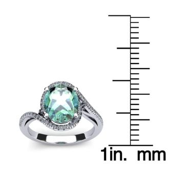 1 1/3 Carat Oval Shape Green Amethyst and Halo Diamond Ring In 14 Karat White Gold