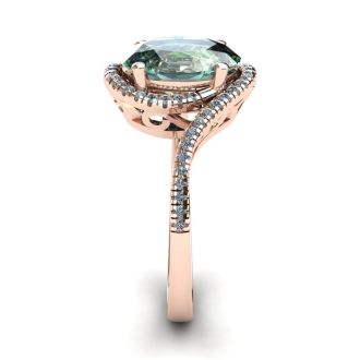 1 1/3 Carat Oval Shape Green Amethyst and Halo Diamond Ring In 14 Karat Rose Gold