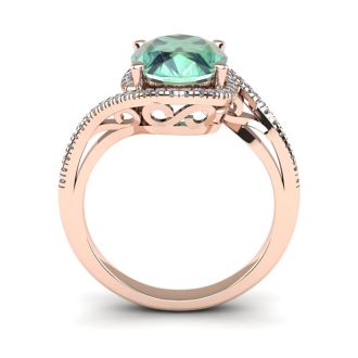 1 1/3 Carat Oval Shape Green Amethyst and Halo Diamond Ring In 14 Karat Rose Gold