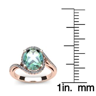1 1/3 Carat Oval Shape Green Amethyst and Halo Diamond Ring In 14 Karat Rose Gold