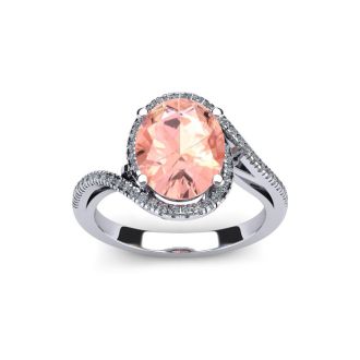 1-1/3 Carat Oval Shape Morganite and Halo Diamond Ring In 14 Karat White Gold