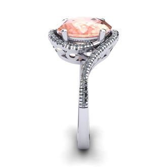 1-1/3 Carat Oval Shape Morganite and Halo Diamond Ring In 14 Karat White Gold