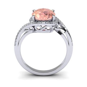 1-1/3 Carat Oval Shape Morganite and Halo Diamond Ring In 14 Karat White Gold